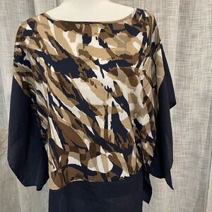 MICHAEL Michael Kors Brown and Cream Boxy Blouse 3/4 Sleeve